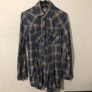 1955 Vintage Plaid Button Down Self Belt‎ Shirt Size Juniors XL NWT